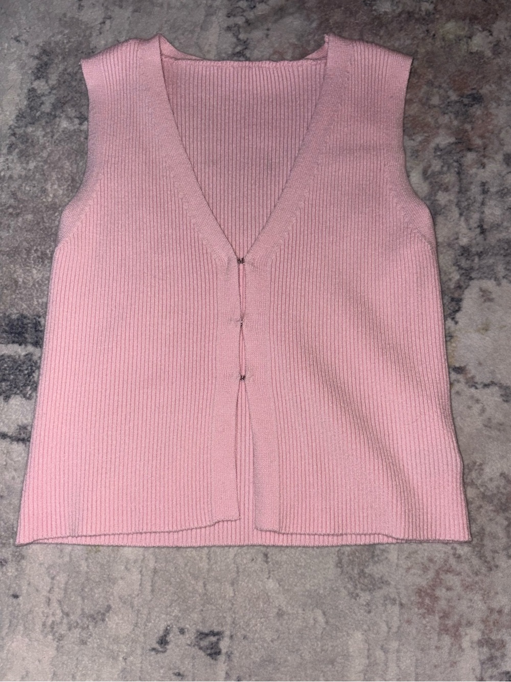Pink Ribbed V-Neck Knit Sweater Vest